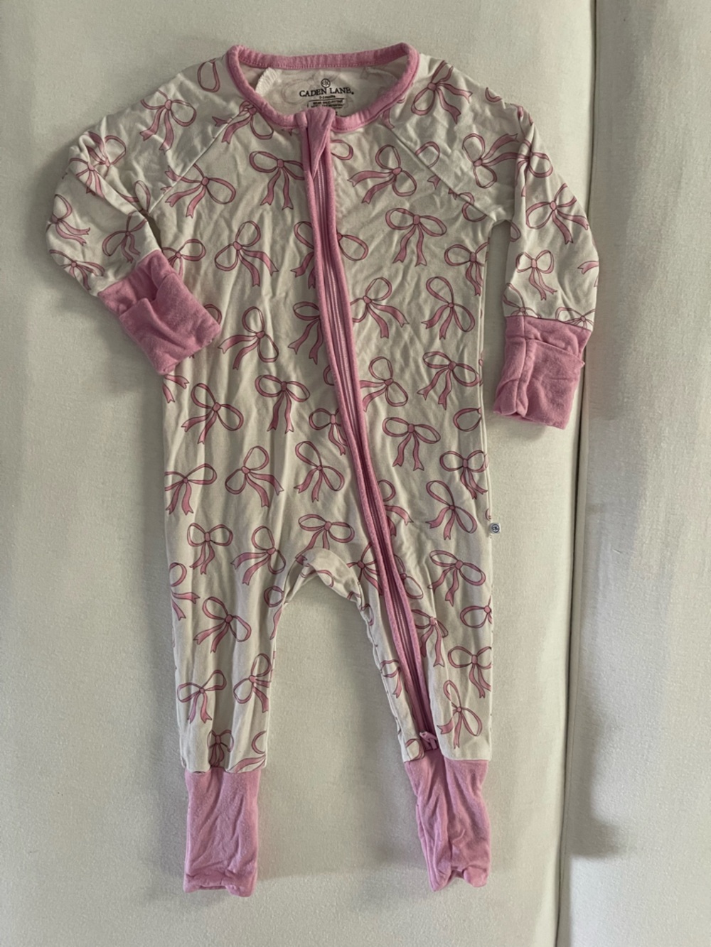 Caden Lane Pink Bow-Print Zippered Bamboo Footie Pajamas for Girls